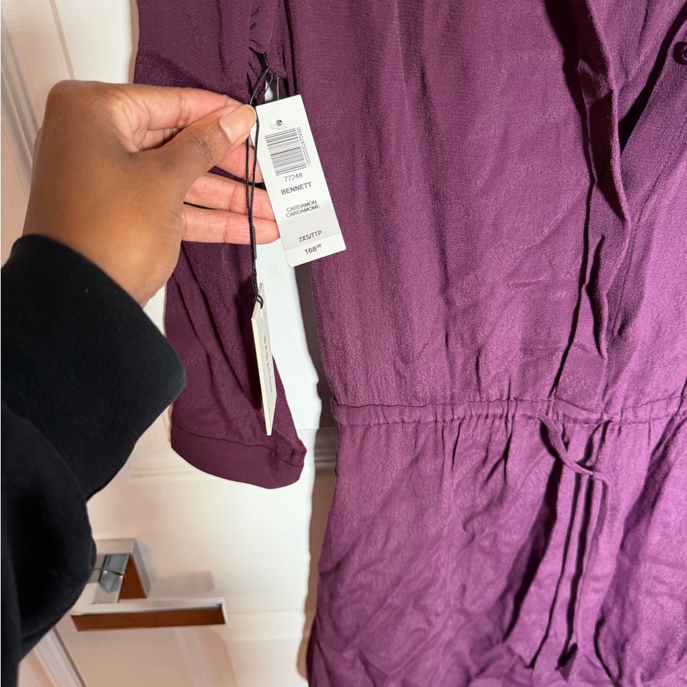 Babaton Bennett Dress XXS Plum Tie Waist 3/4 Sleeve NWT $168 - Picture 4 of 5
